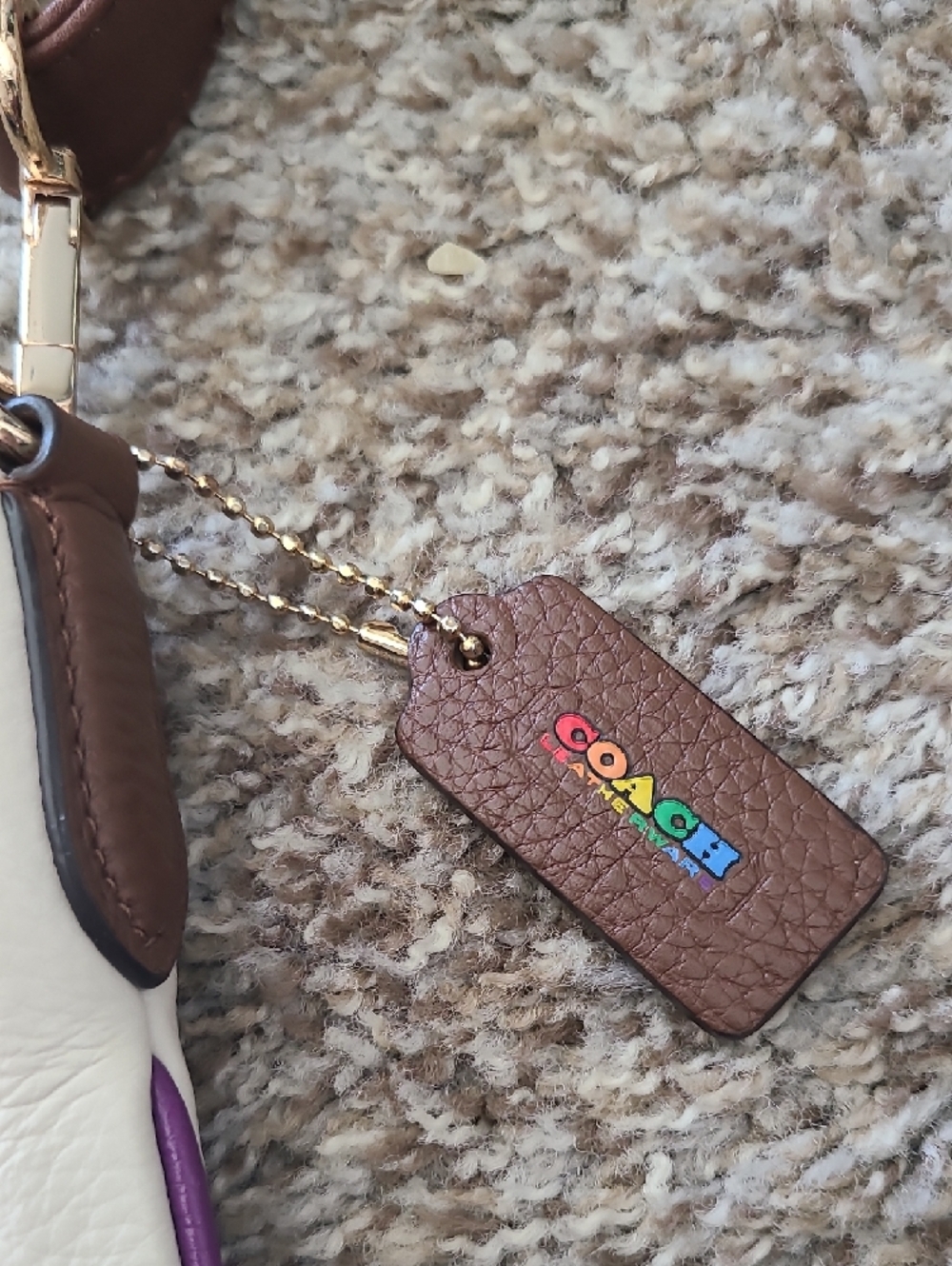 Coach White Leather Crossbody with Rainbow Logo and Brown Strap - Picture 3 of 10